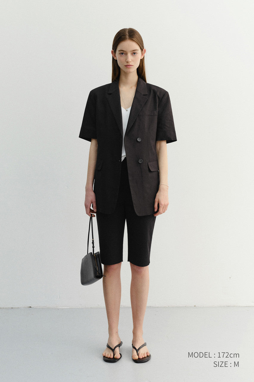 Dunst Half Sleeve Belted Linen Jacket Black