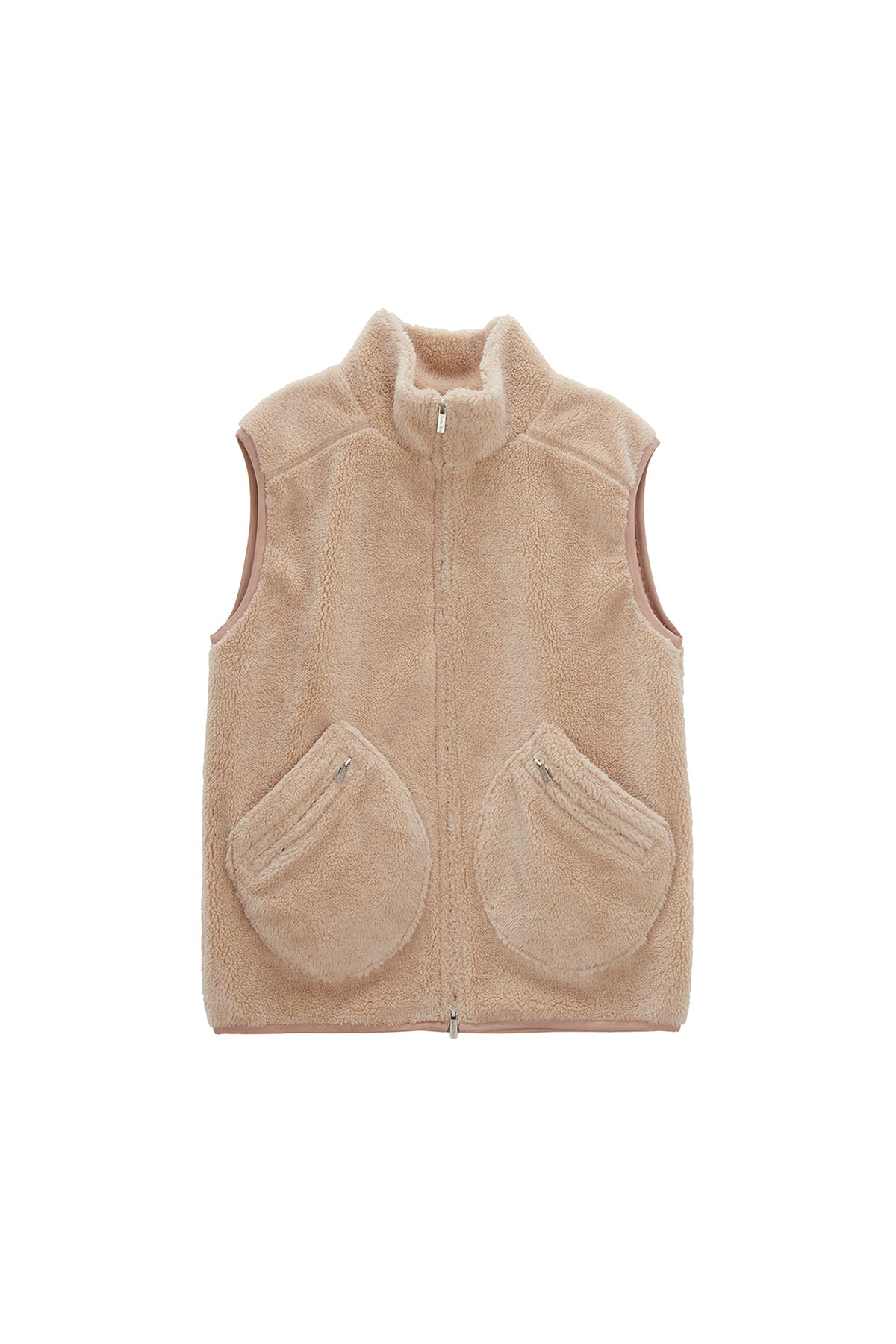 Matinkim Round Pocket Fleece Vest In Beige
