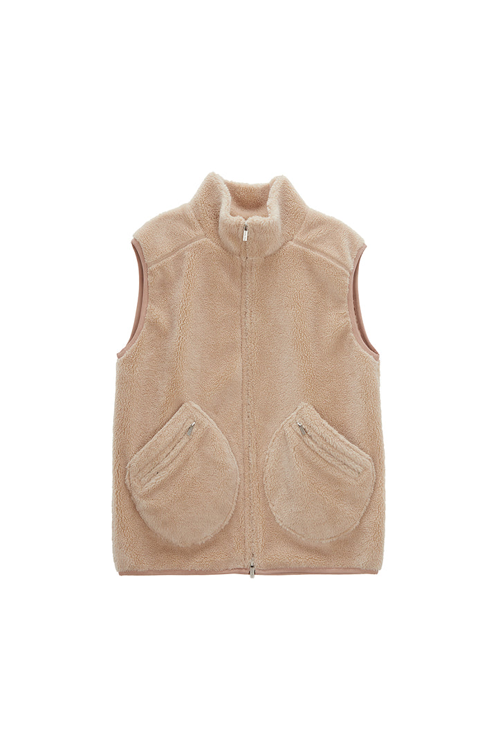 Matinkim Round Pocket Fleece Vest In Beige