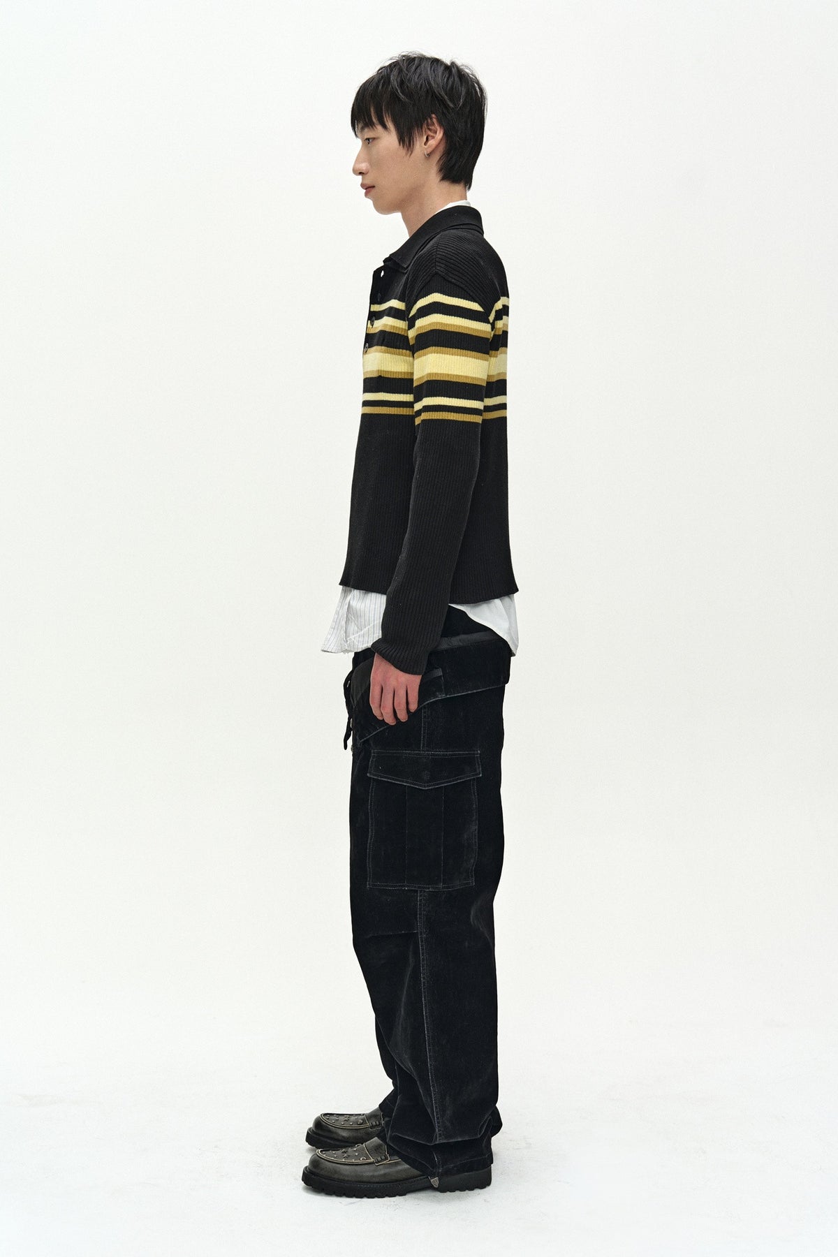Andersson Bell Layered Collar Pitt Stripe Polo Sweater