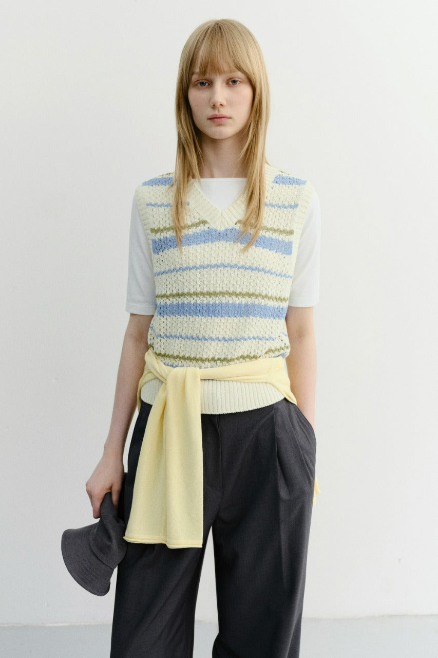 Dunst Unisex Chunky Striped Knit Vest Soft Blue