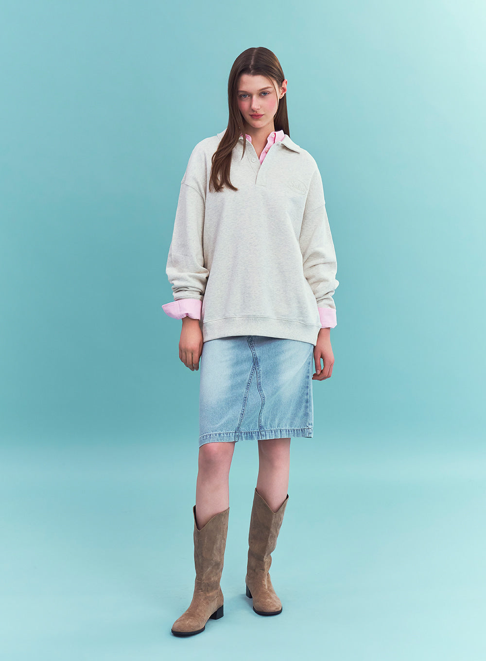 Satur (W) Washed Denim Midi Skirt - Light Blue
