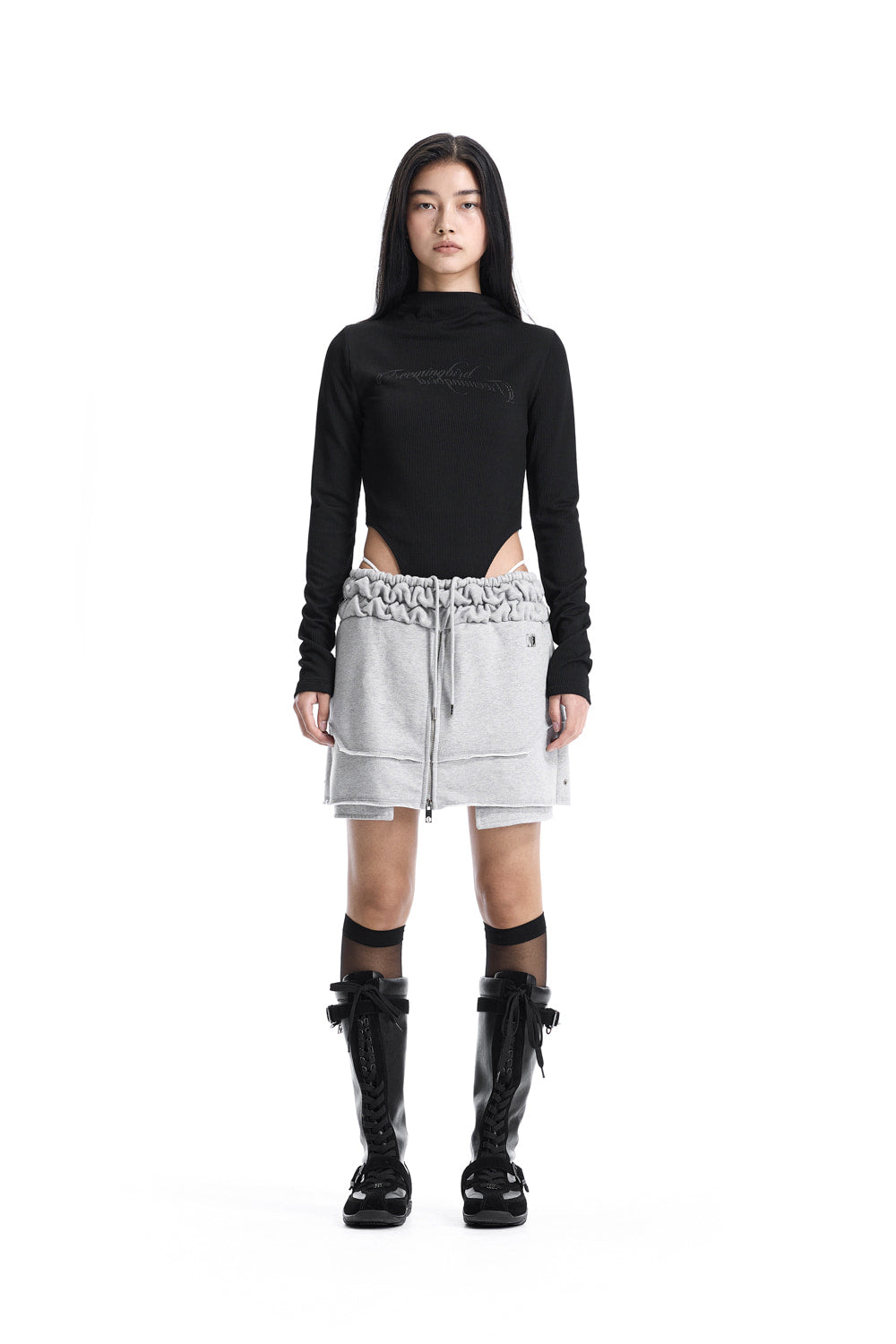 Treemingbird Script Logo Mock Neck Bodysuit Black