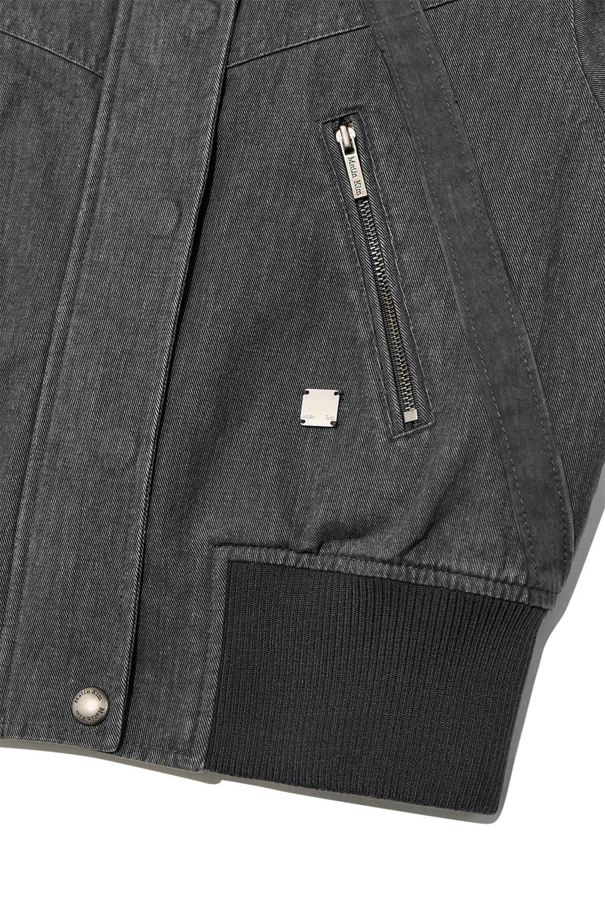 [matinkim] COLOR MIXED SLIM BOMBER JUMPER IN CHARCOAL