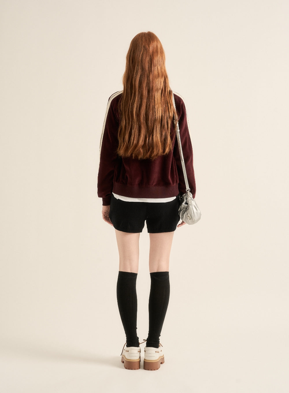 [satur] (W) Lawton Velour Track Zip-up Jacket - Burgundy