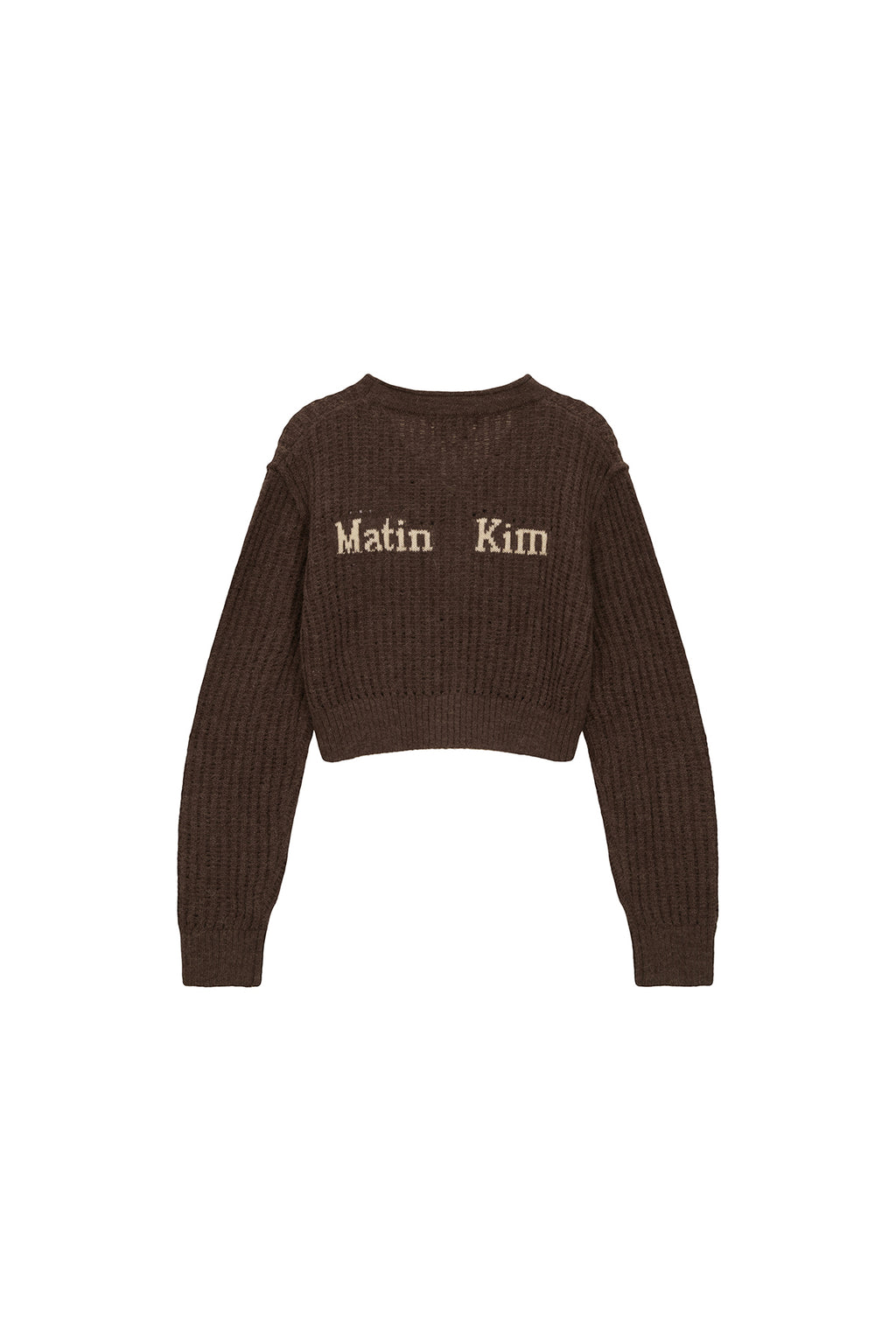 [matinkim] HAIRY CROCHET CROP CARDIGAN FOR WOMEN IN BROWN