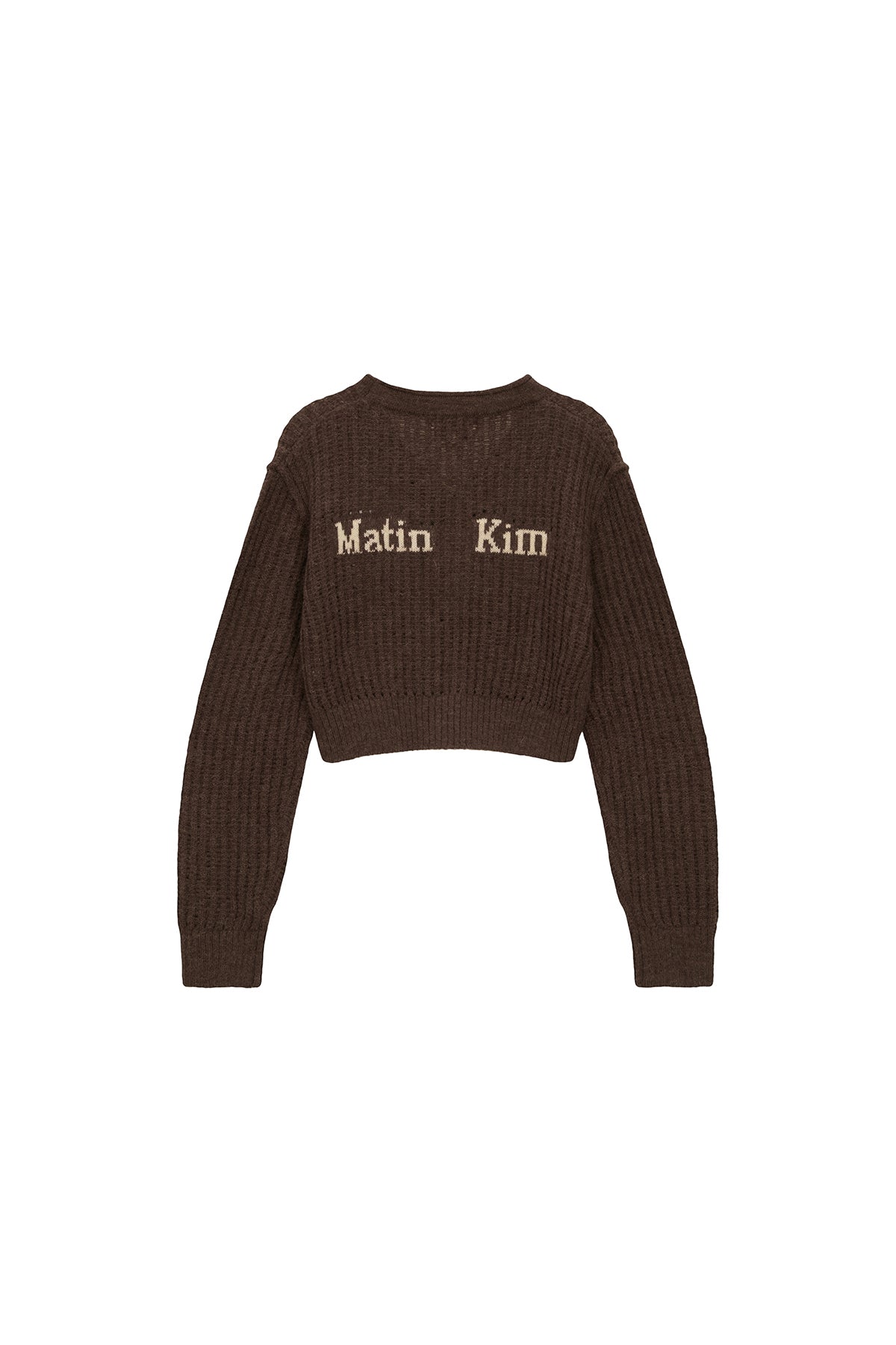 [matinkim] HAIRY CROCHET CROP CARDIGAN FOR WOMEN IN BROWN