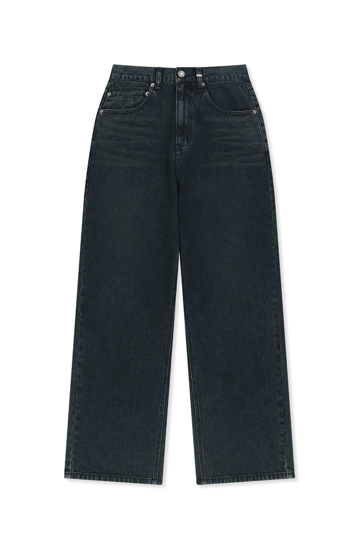 Matinkim Washed Rib Denim Pants In Dark Navy