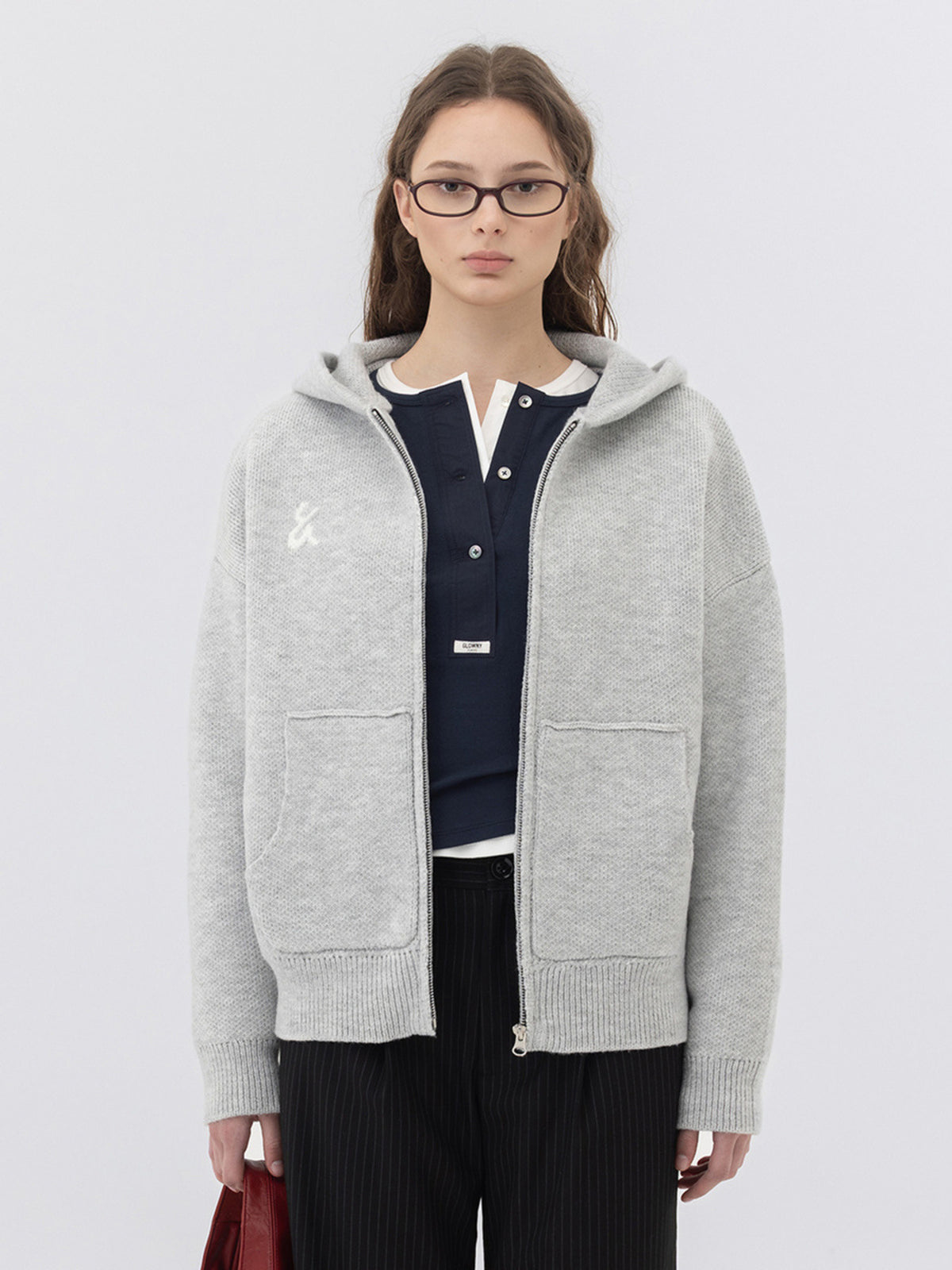 GLOWNY G Jacquard Knit Zip Up (Light Gray)