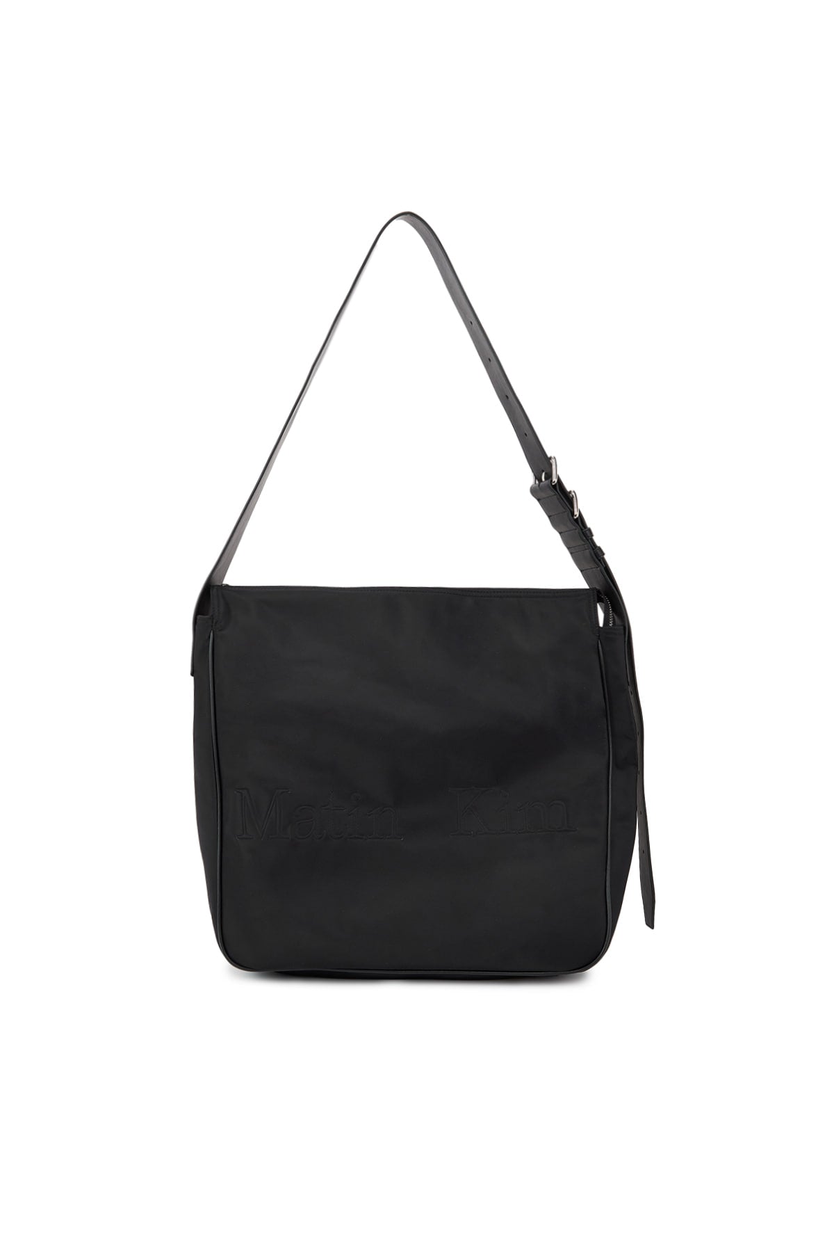 [matinkim] EMBOSSED LOGO FABRIC SHOULDER BAG IN BLACK
