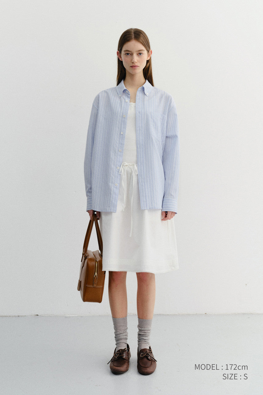 Dunst Unisex Classic Striped BD Overshirt Blue