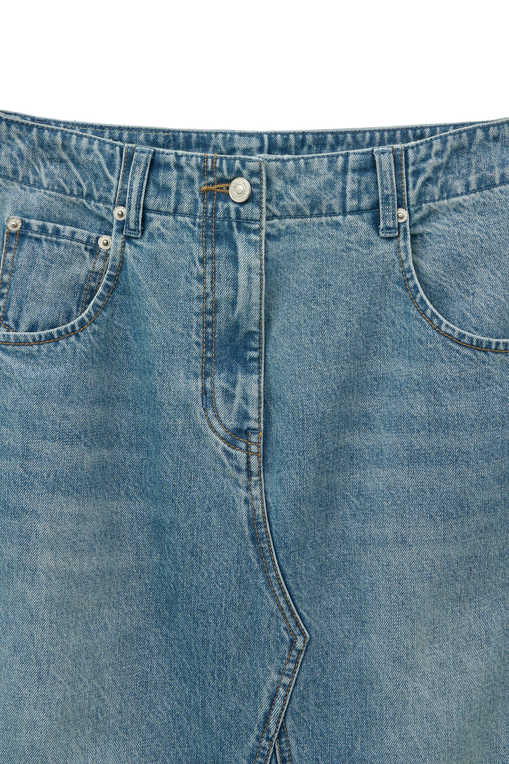 [matinkim] DAMAGE POINT LONG DENIM SKIRT IN BLUE