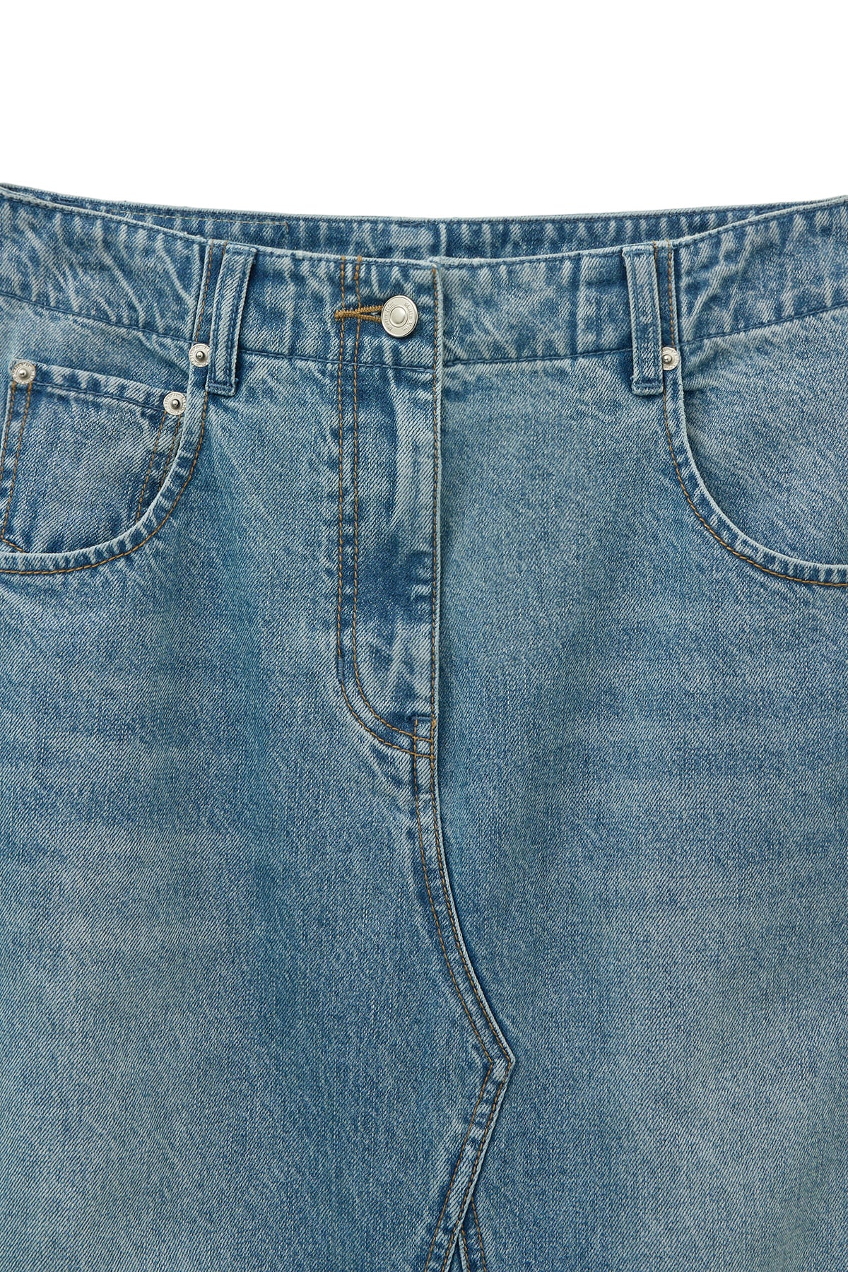 [matinkim] DAMAGE POINT LONG DENIM SKIRT IN BLUE