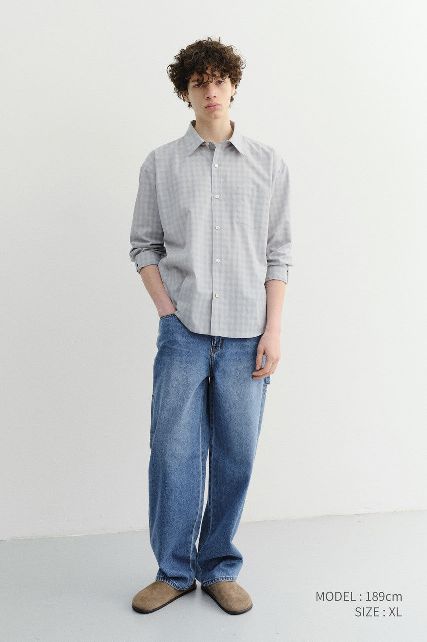 Dunst Unisex Cropped Checked Shirt Soft Blue Check