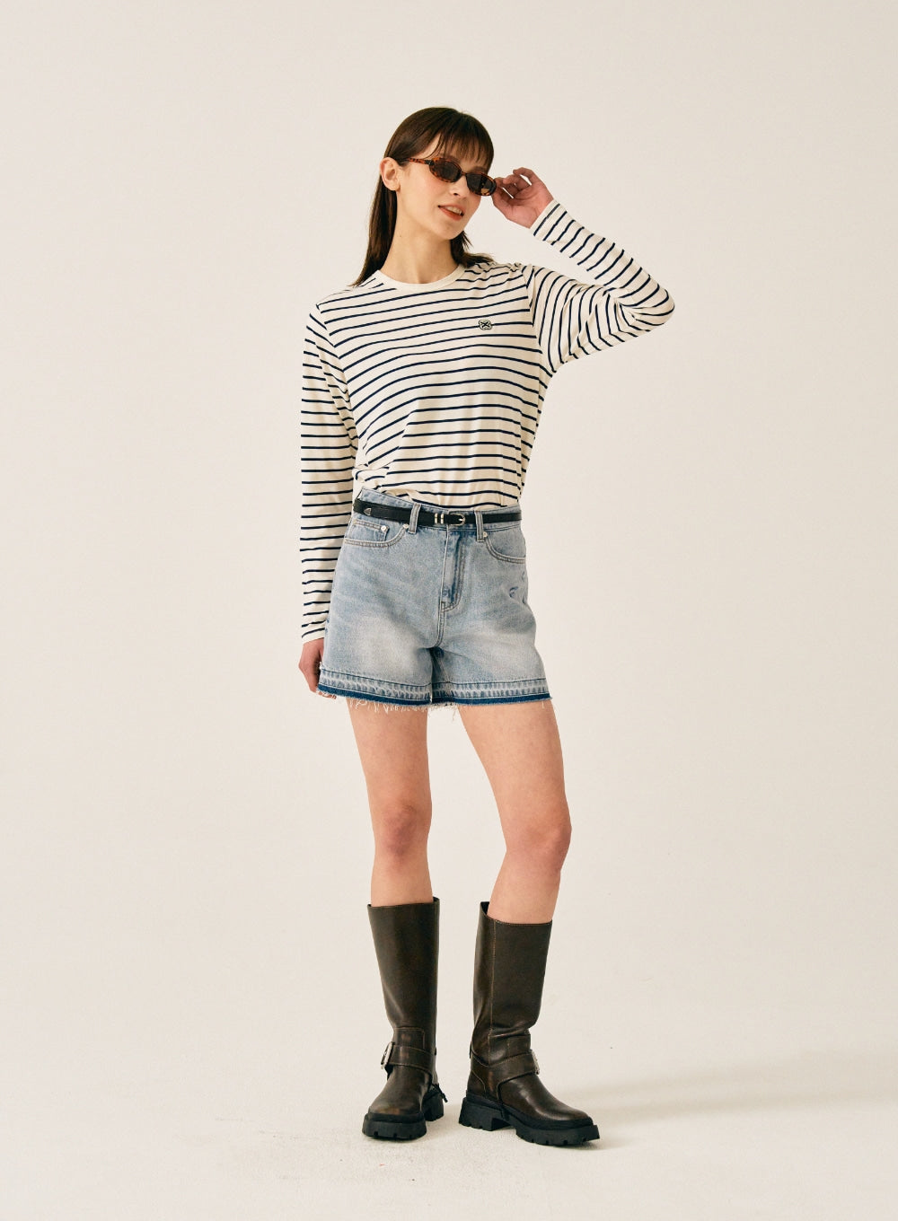 [satur] (W) All Day Cotton Stripe Long Sleeve - Resort Cream