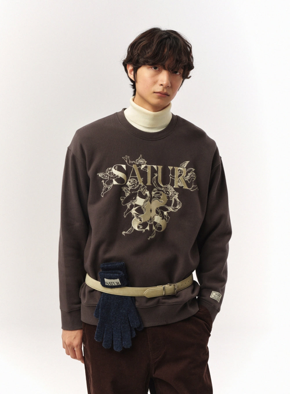 [satur] Synthetic Suede Square Buckle Belt - Cream