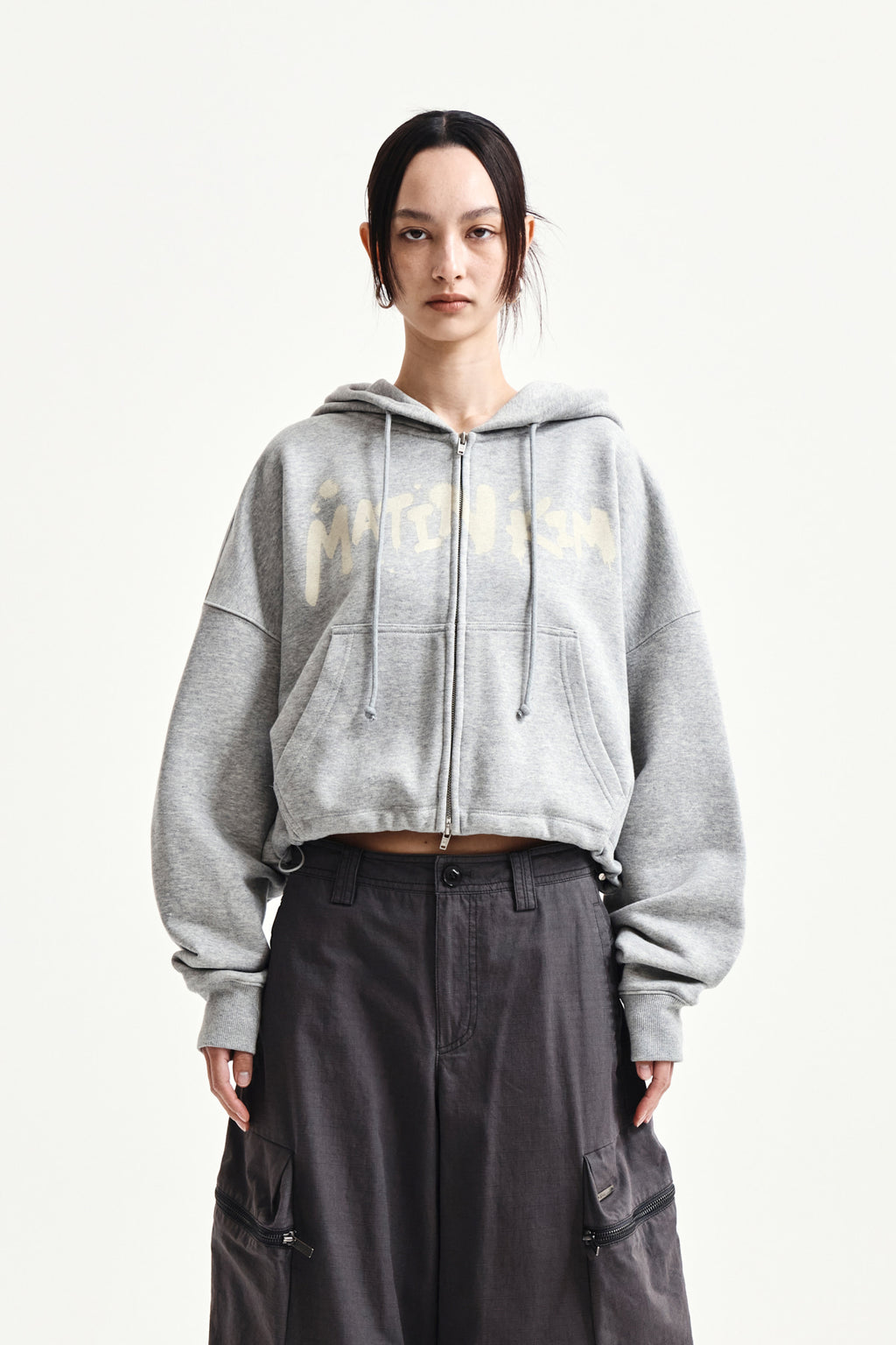 Matinkim Graffiti Logo Crop Hoody Zip UP IN Grey