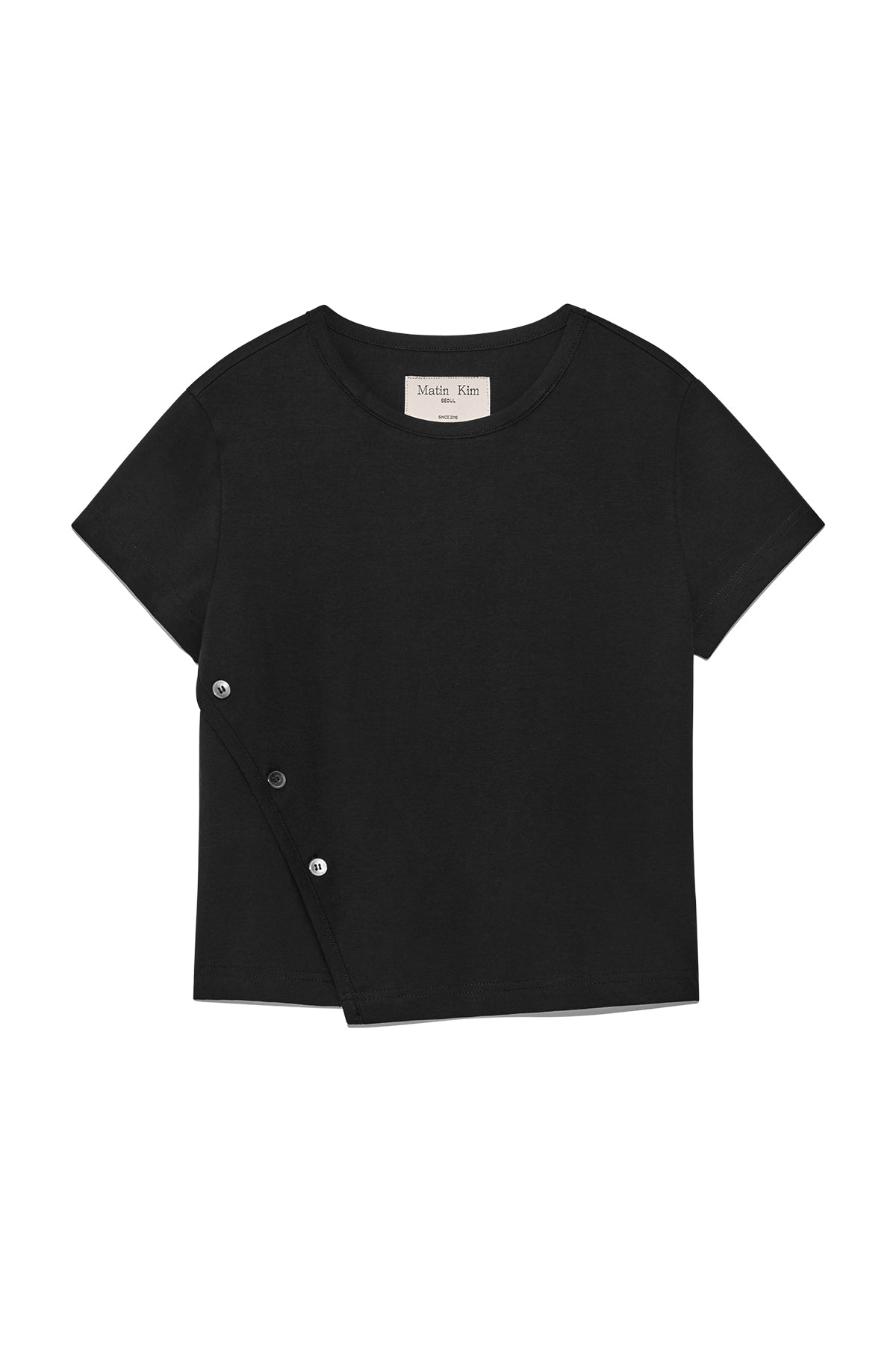 Matinkim Slit Button Point Crop Top IN Black