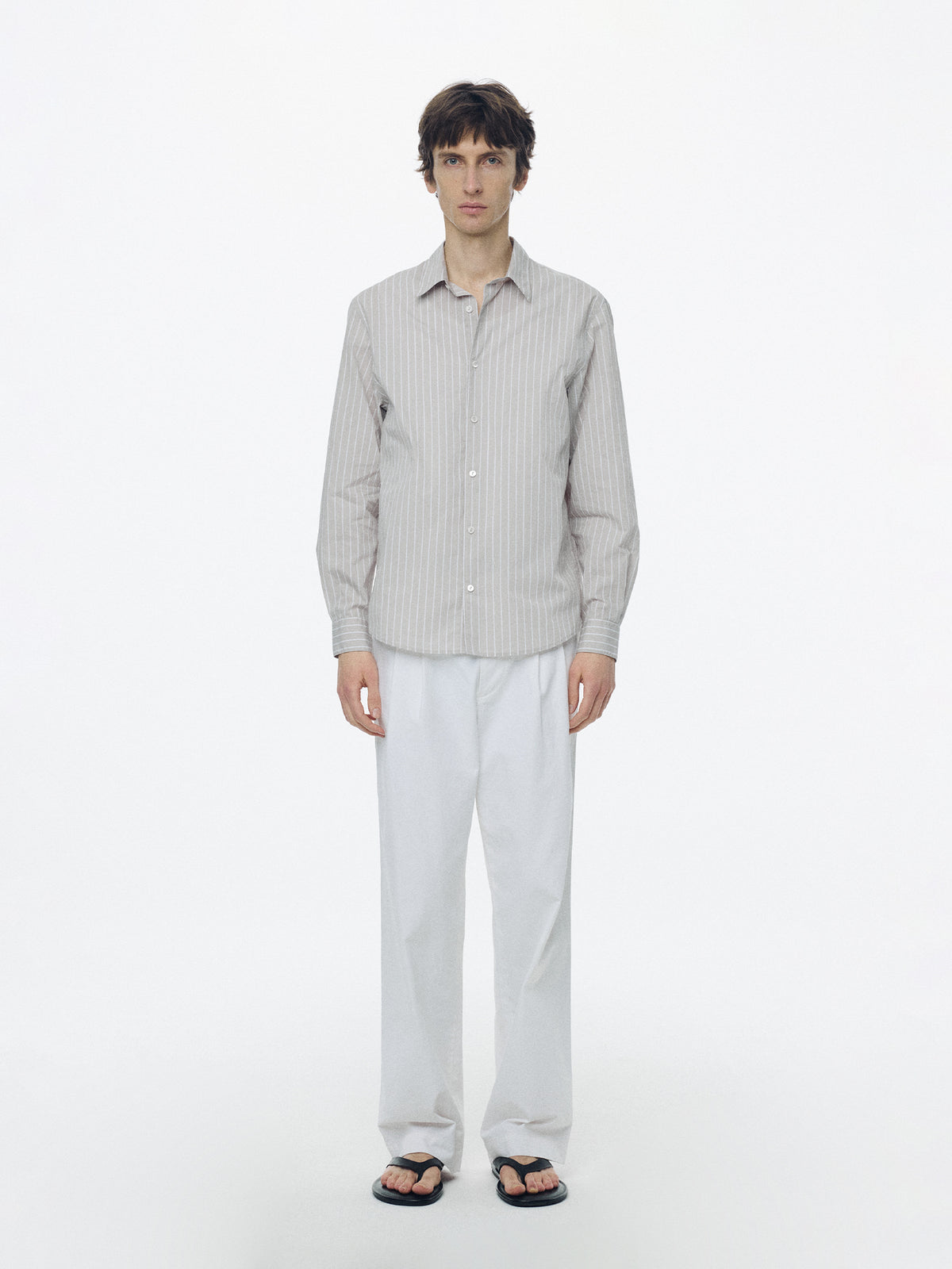 Nothing Written Poplin stripe shirt (Gray, M)