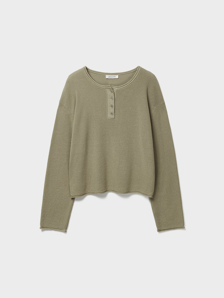 Low Classic Waffle Henley Neck Knit Ash Khaki