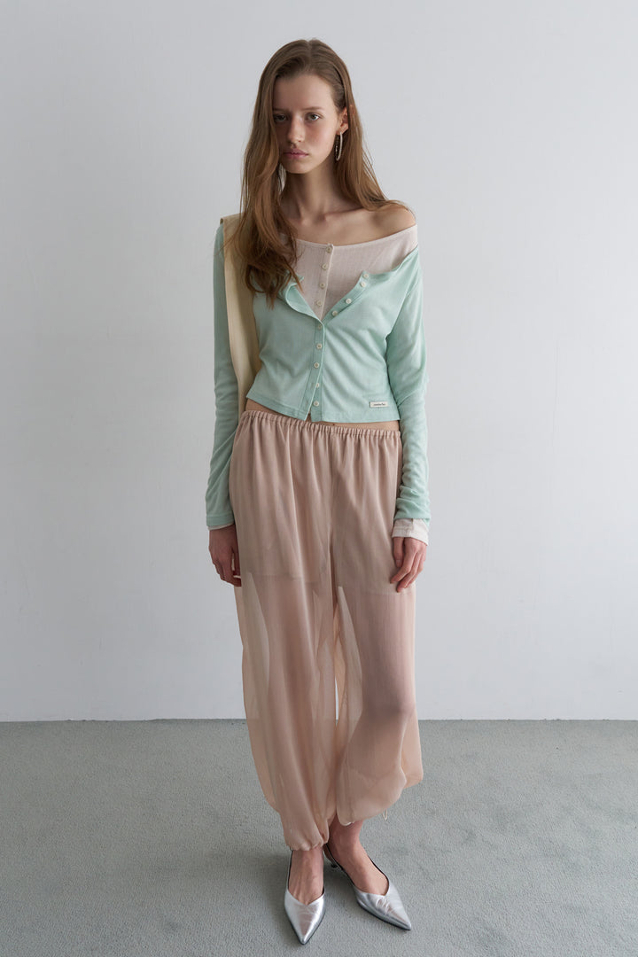 Overdueflair Sheer Wrap Scarf Pants Nude Beige