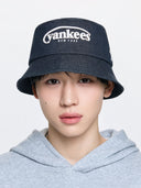 MLB Korea Vintage Denim Curve Logo Bucket Hat