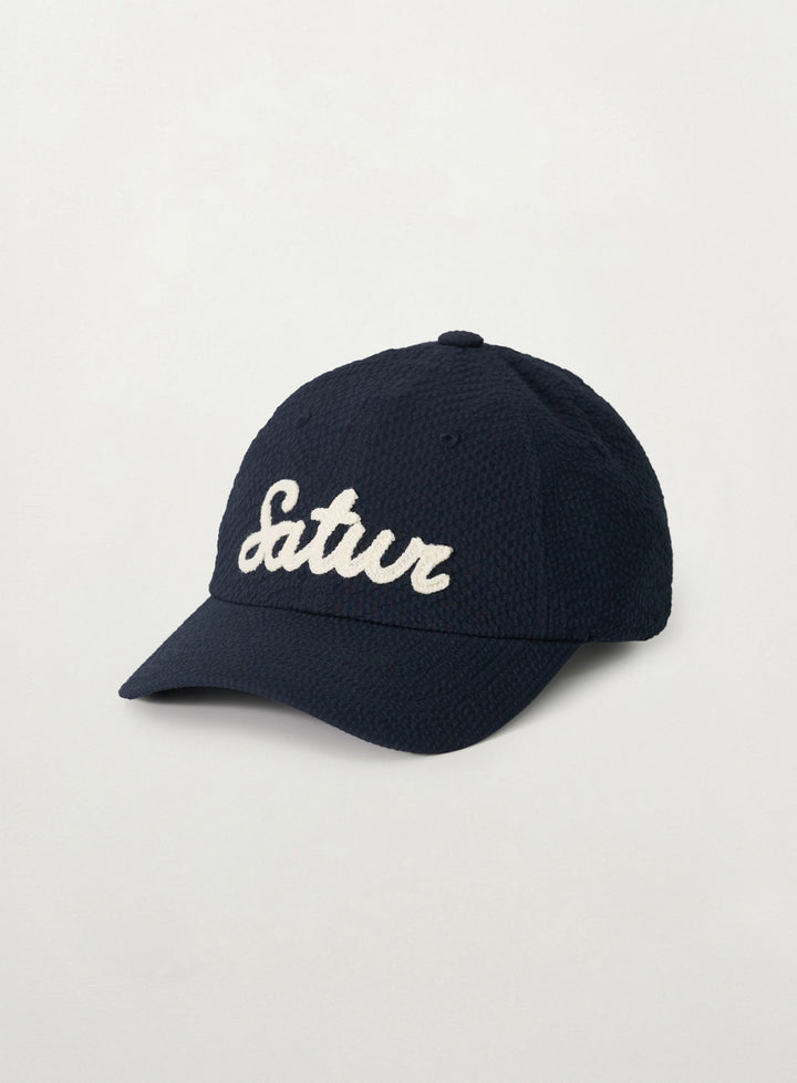 Satur Seersucker Logo Ball Cap - Navy