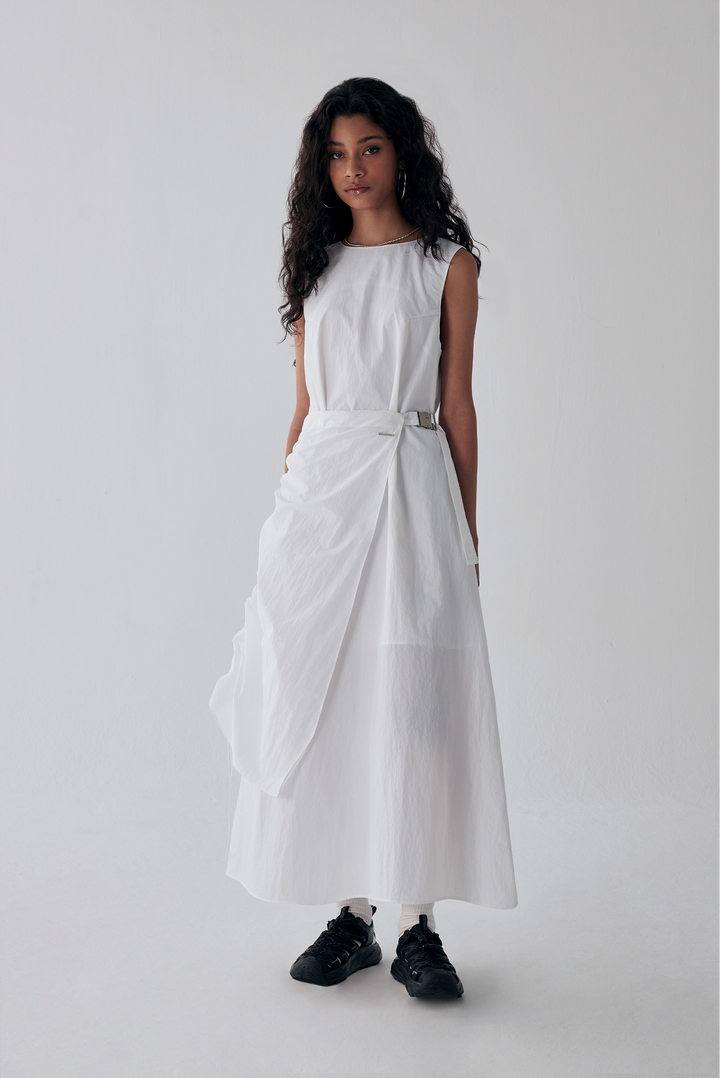 Treemingbird Belted Shirring Wrap One-piece White
