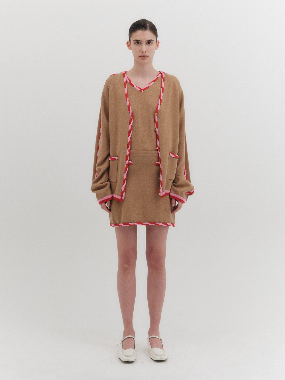 EENK Twist Edge Knitwear Cardigan - Beige