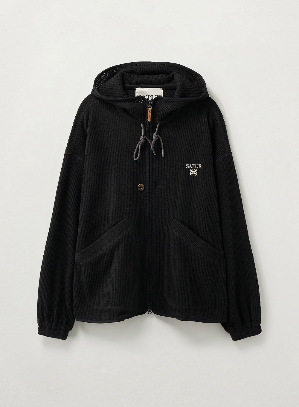 [satur] Light Weight Fleece Hood Zip-up - Black