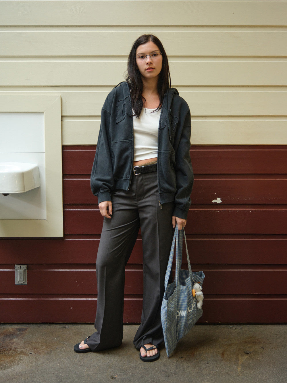 Low Classic Low Washed Zip-Up Hoodie Charcoal