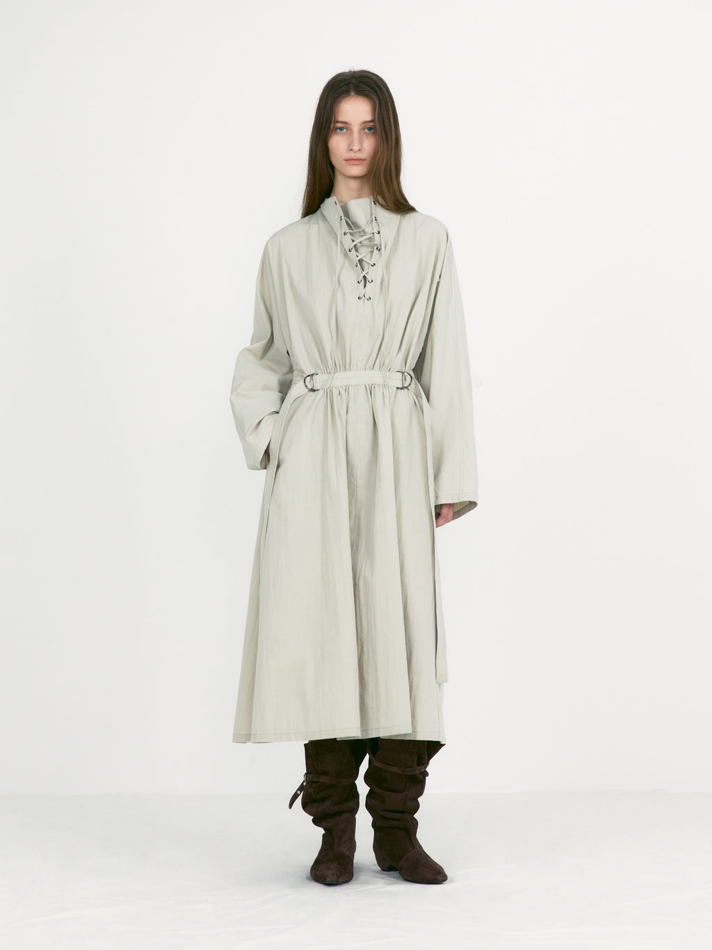 [low_classic] Lace-Up Belted Dress
Light Khaki