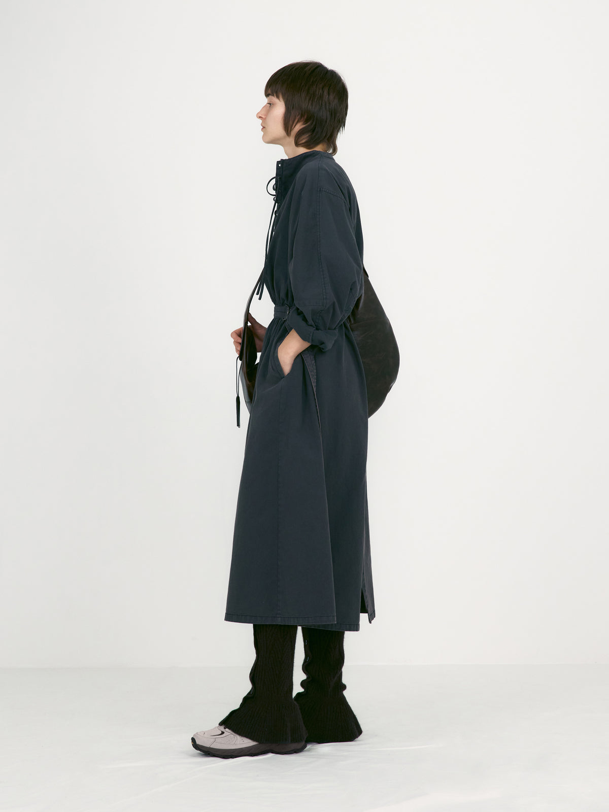 Low Classic Washed Lace-Up Belted Dress Charcoal Brown