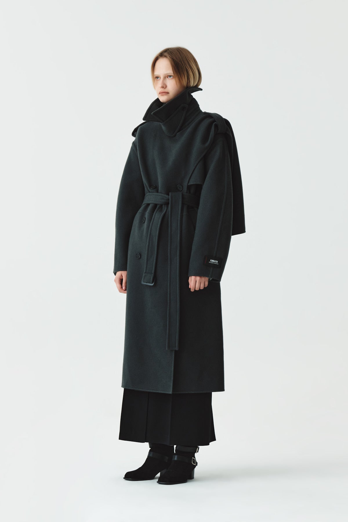 Matinkim Belted Shawl Collar Wool Coat IN Grey