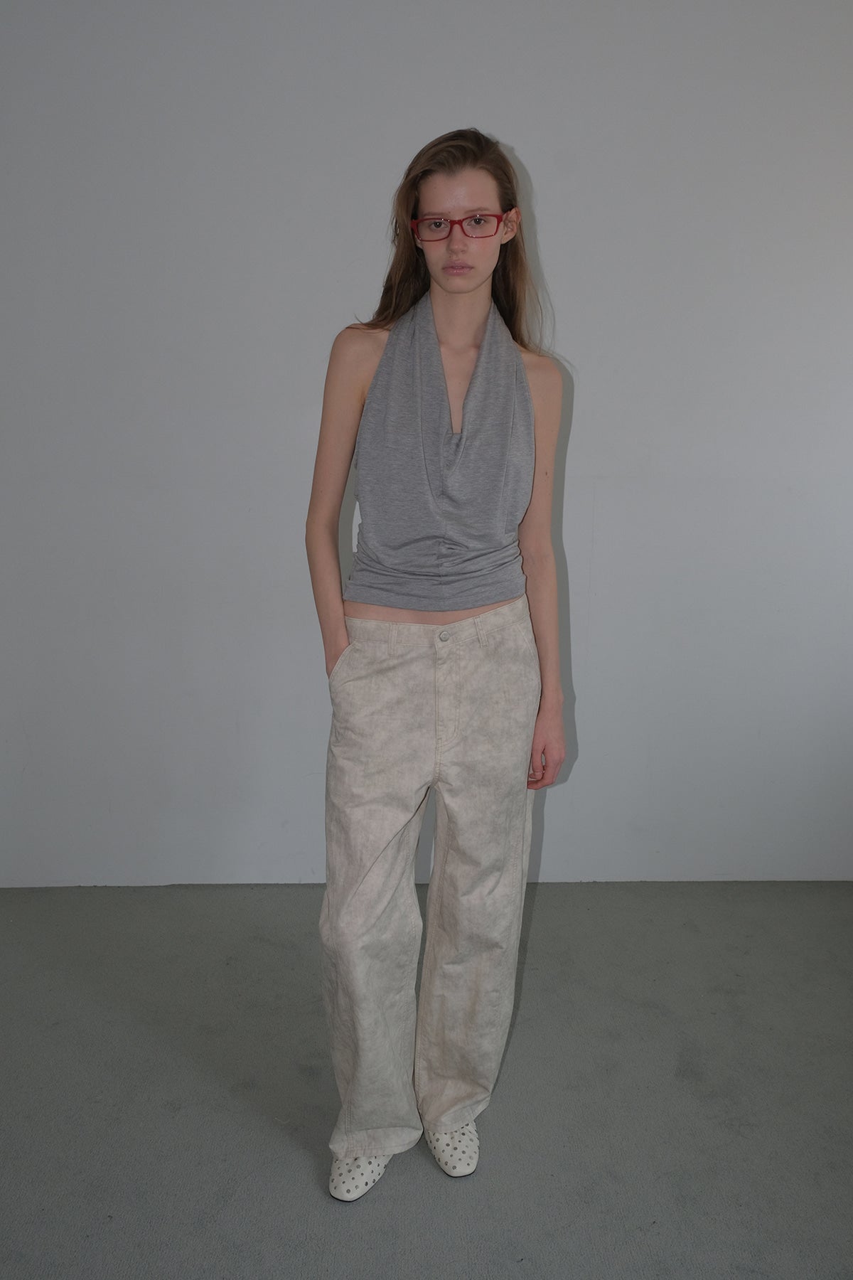 Overdueflair Vintage Curved Two Tone Denim Pants Water Cream