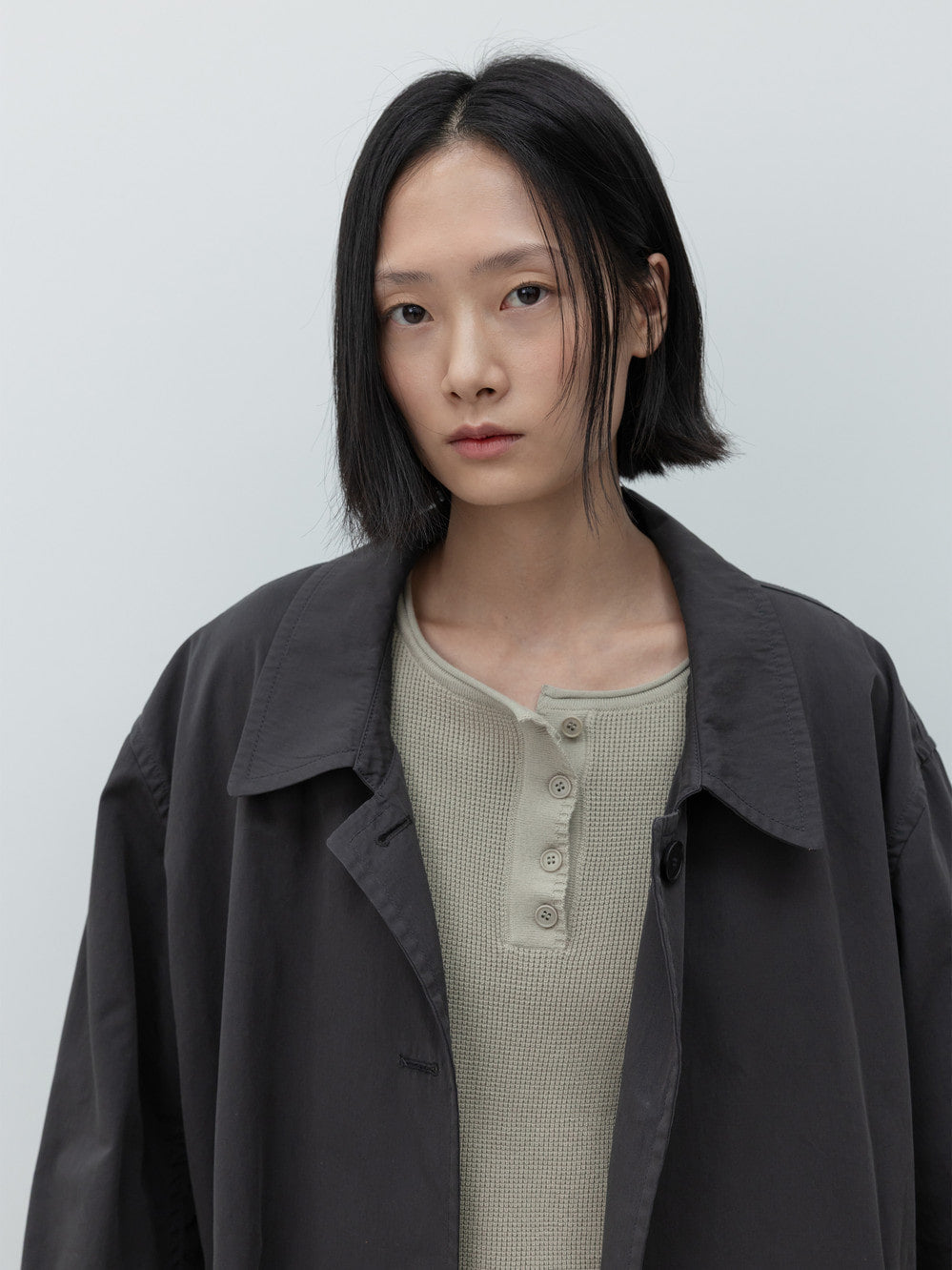 Low Classic Cotton Draped Trench Coat Charcoal