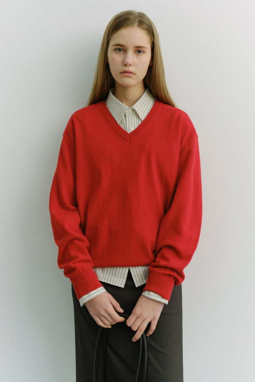 Dunst Unisex Soft V-Neck Sweater Tomato Red