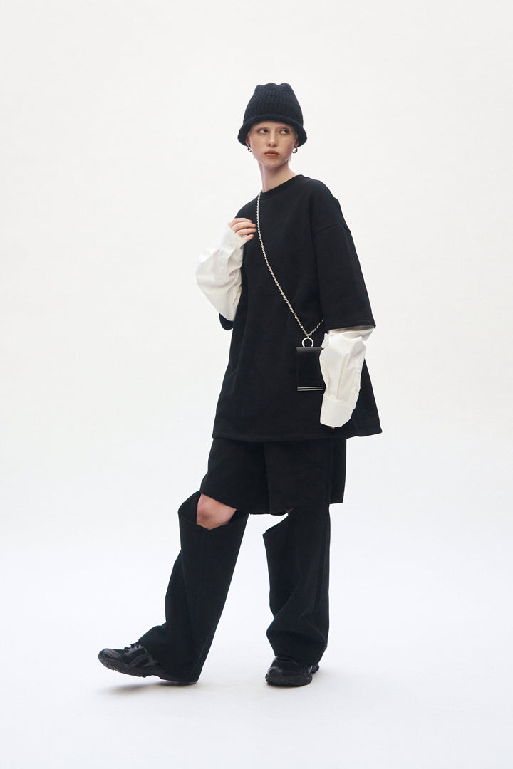 Treemingbird Knee Slit Wide Pants Black