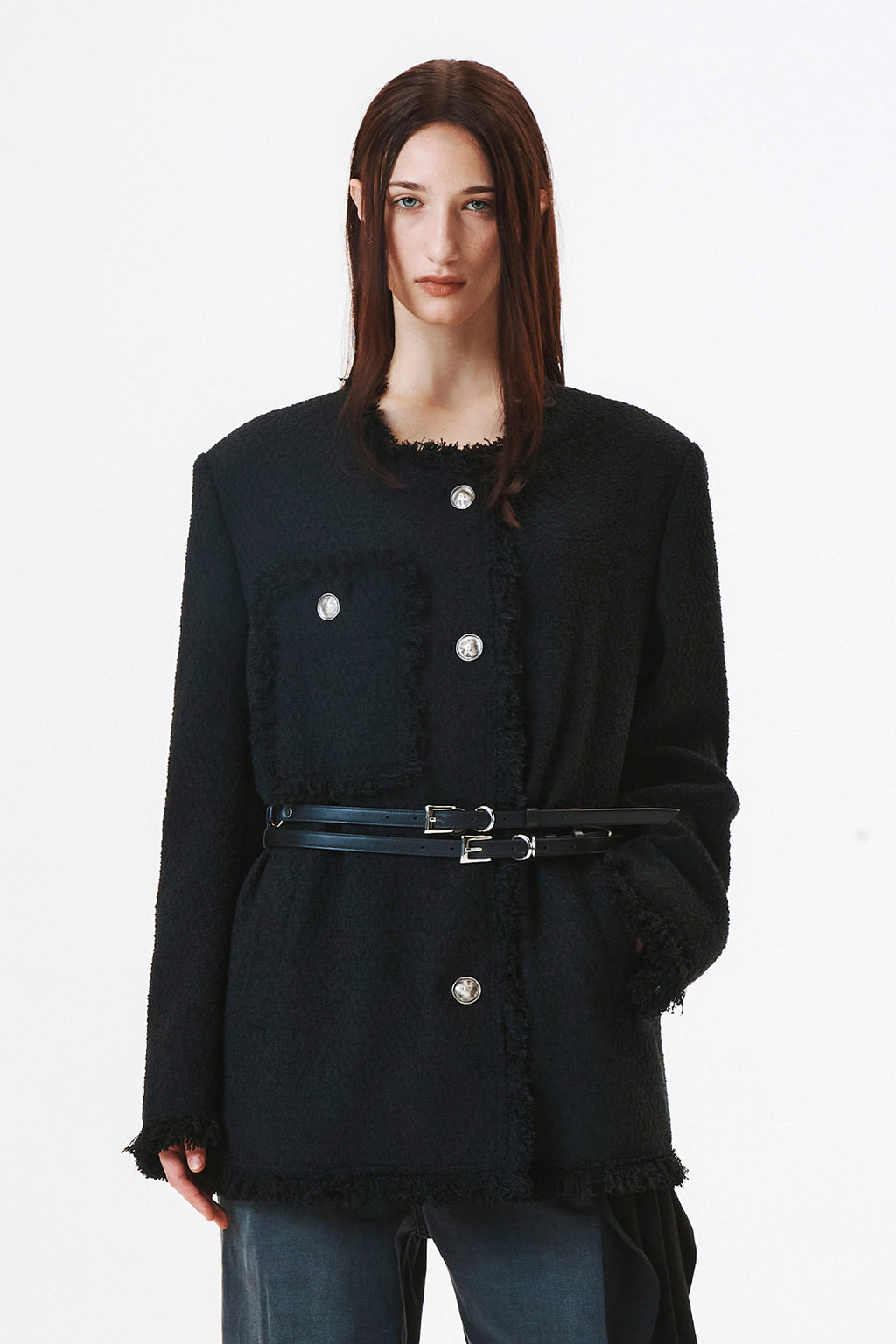 [matinkim] Patch Pocket Tweed Jacket IN Black