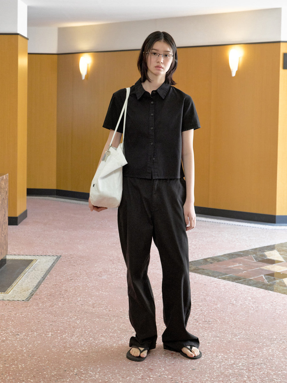 Low Classic Cotton Button Straight Pants Black