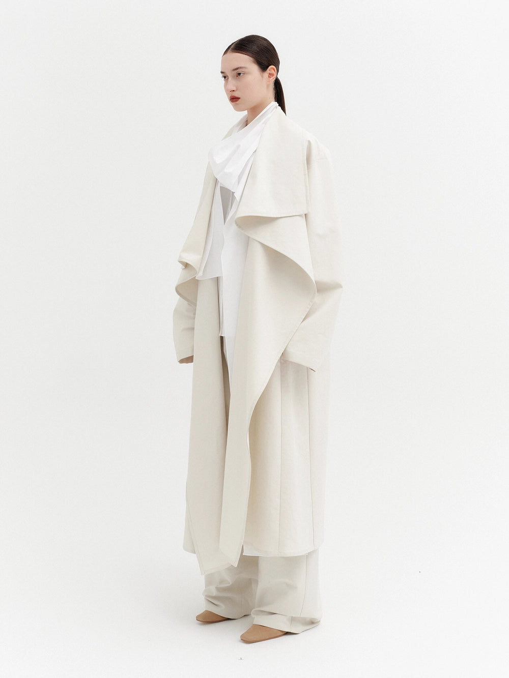EENK Layered Drape Long Coat - Ivory