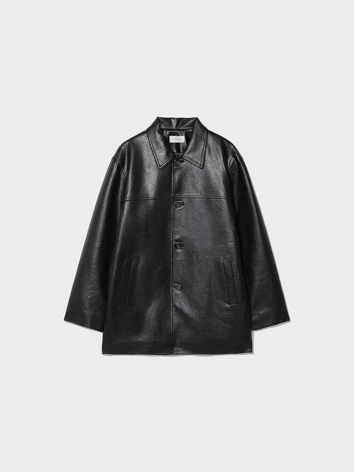 Low Classic Padded Leather Long Jacket Black