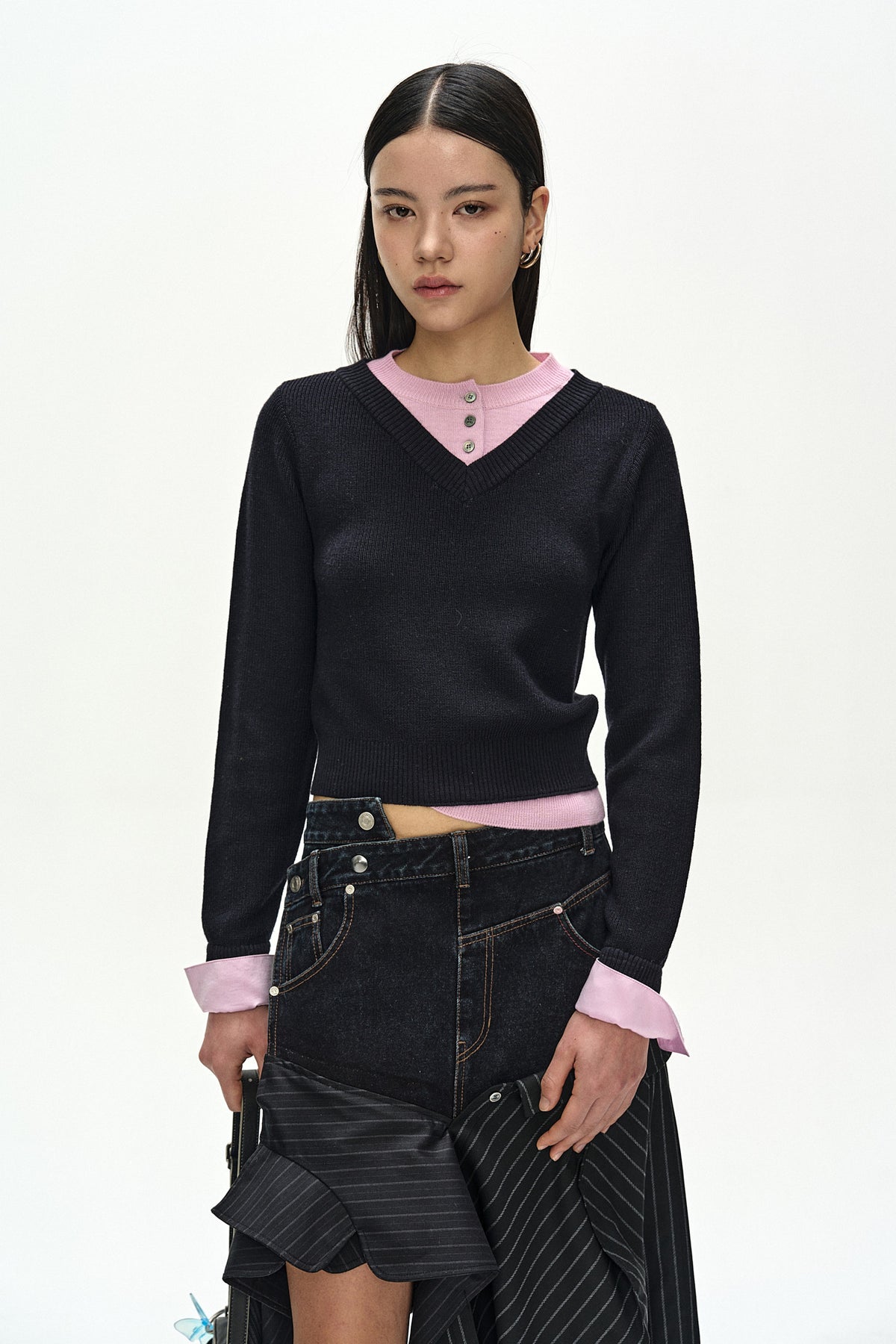Andersson Bell Layered Shirt Cuff Knit Top