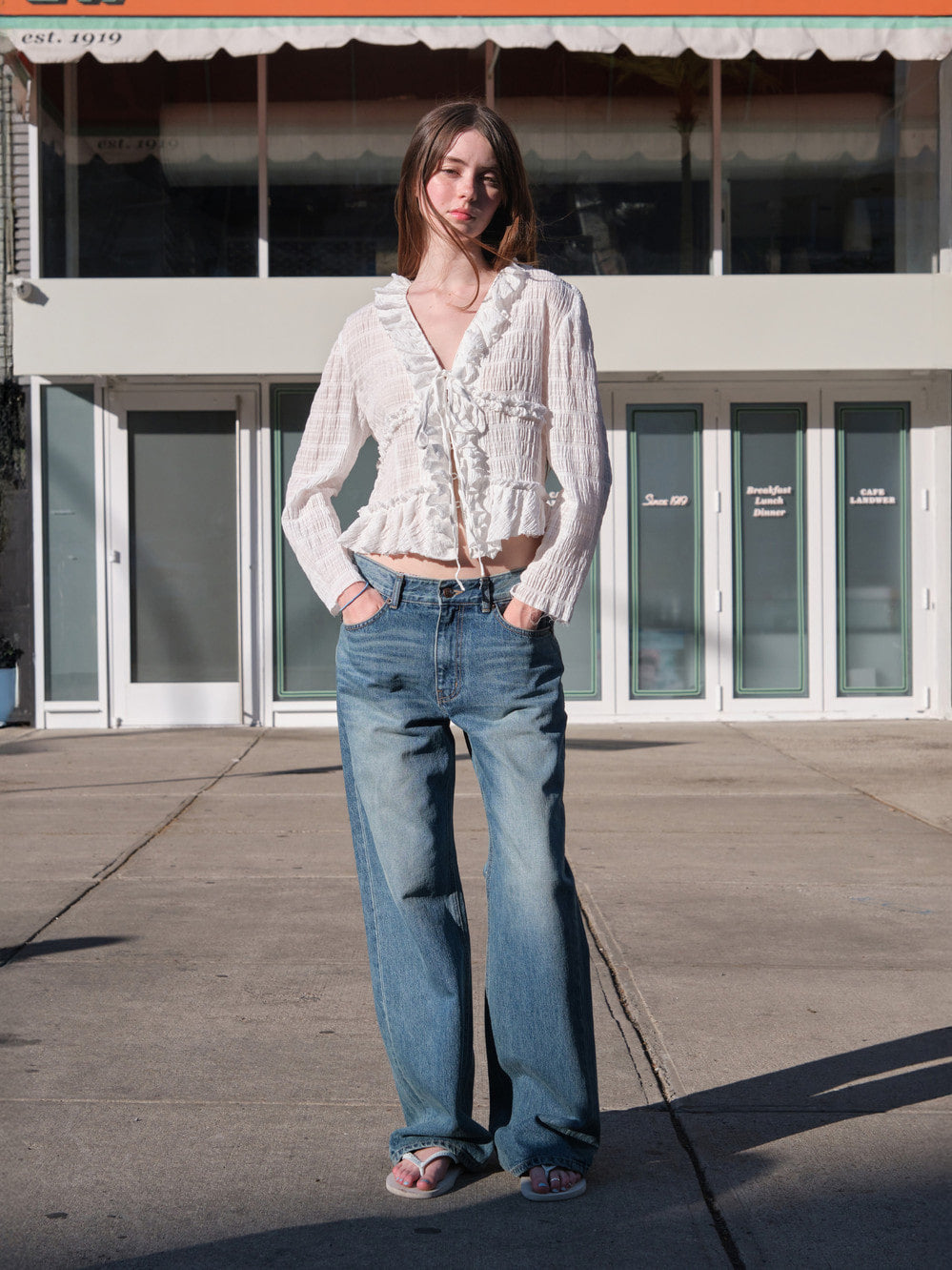 Low Classic Raw Edged Ribbon Blouse Off White