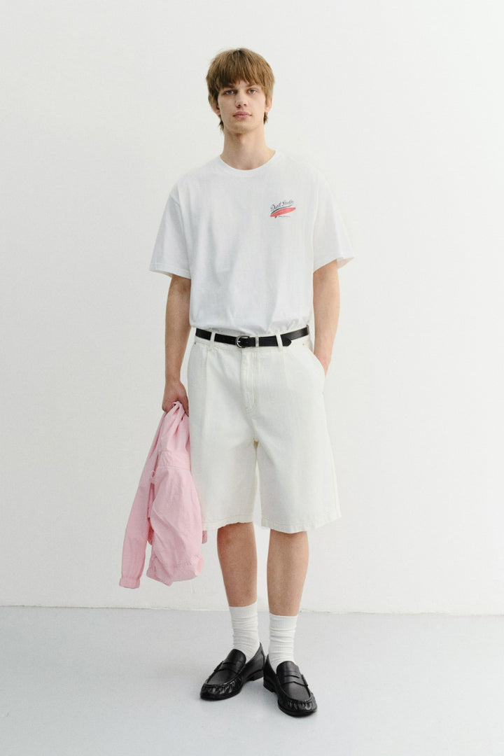 Dunst Pleated Bermuda Denim Shorts Cream
