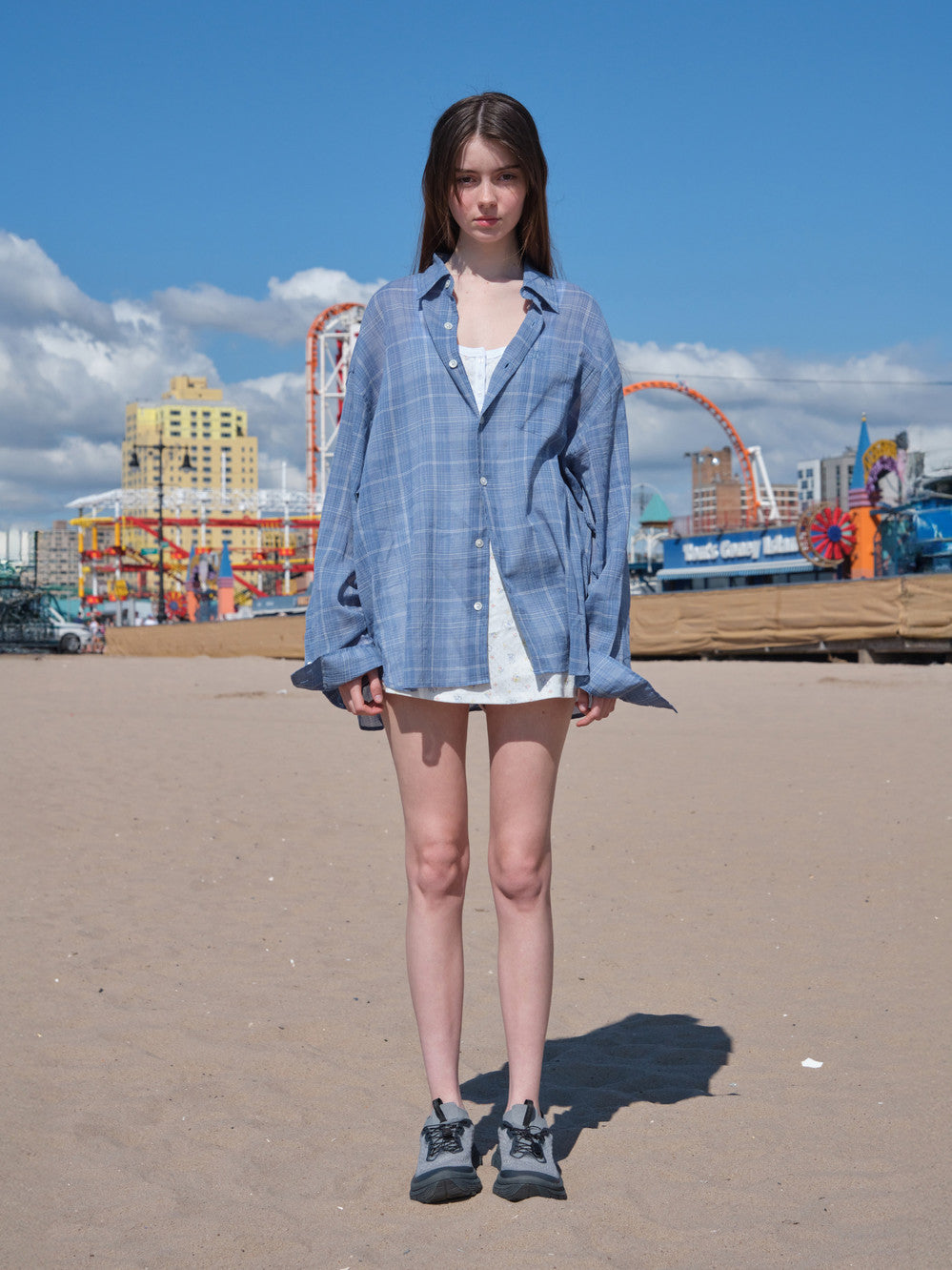 Low Classic Oversized Lc Sheer Checked Shirt Blue