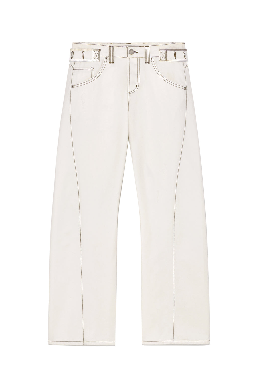 Matinkim Waist Buckle Curved Twill Denim Pants IN White