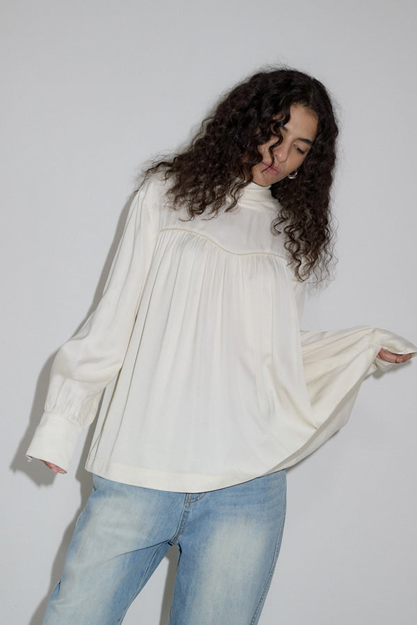 Overdueflair Satin Tied Shirring Blouse Cream