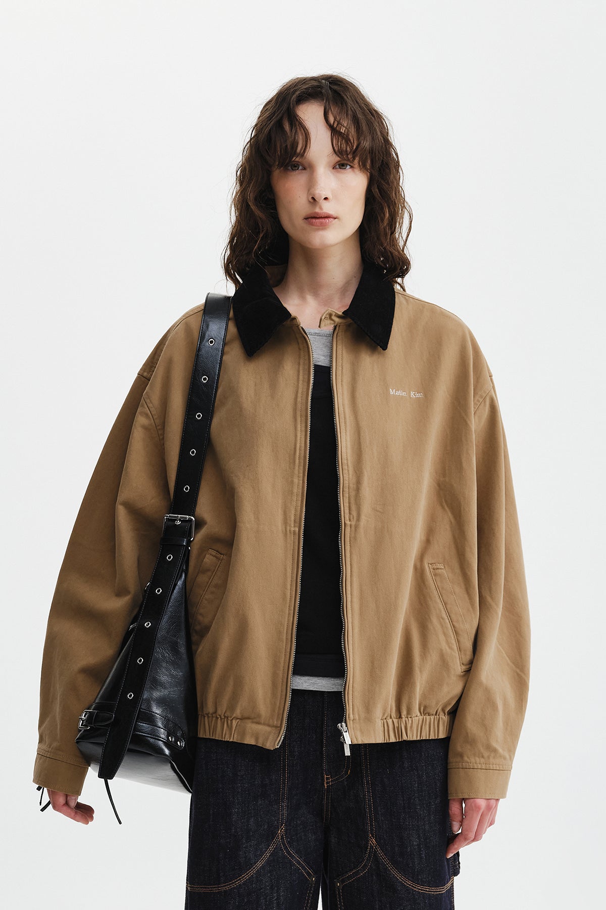 Matinkim Corduroy Contrast Trim Blouson Jumper IN Beige