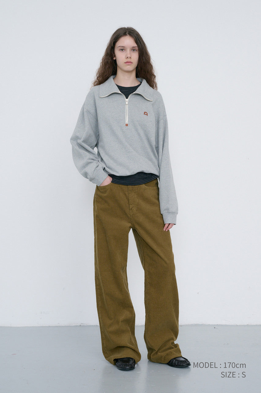 Dunst Unisex Leather Logo Half Zip-Up Sweatshirt Melange Grey